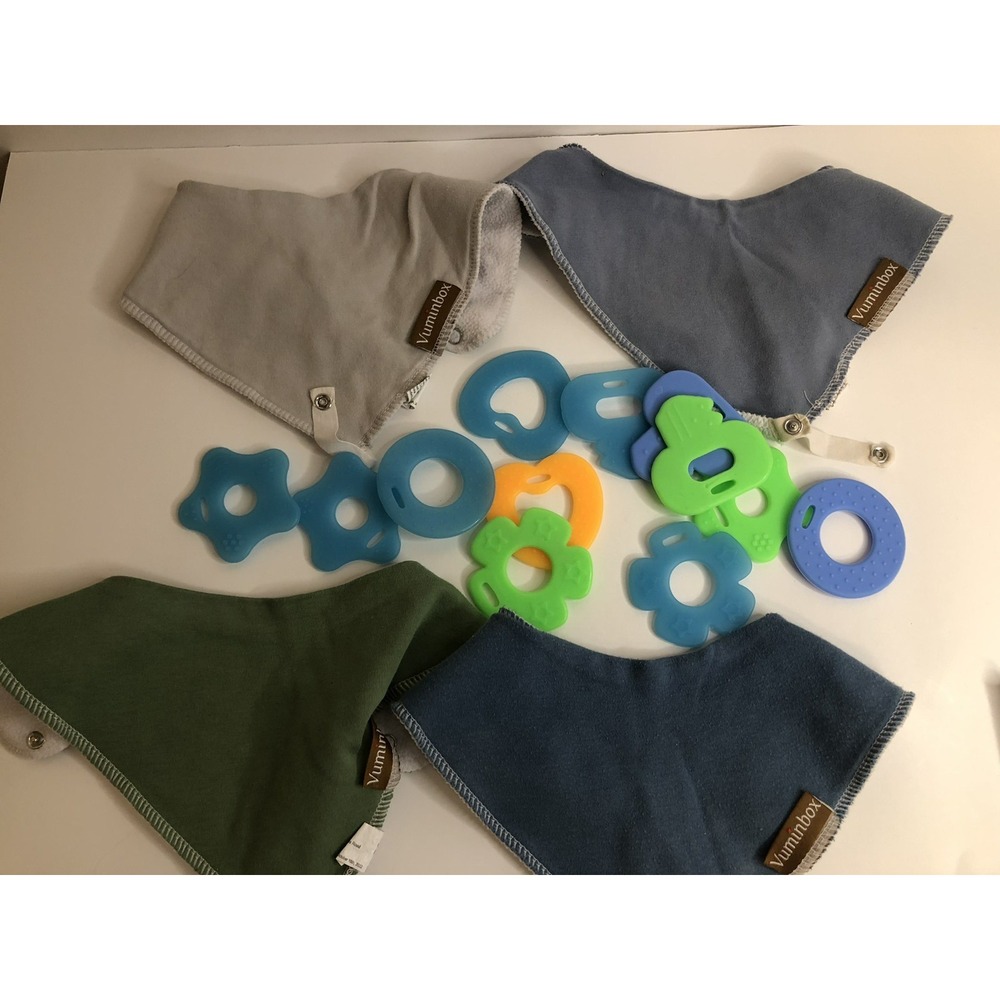 Baby Bandana‎ Drool Bibs 4 Pack & 12 Teething Toys — Soft, Absorbent & Safe